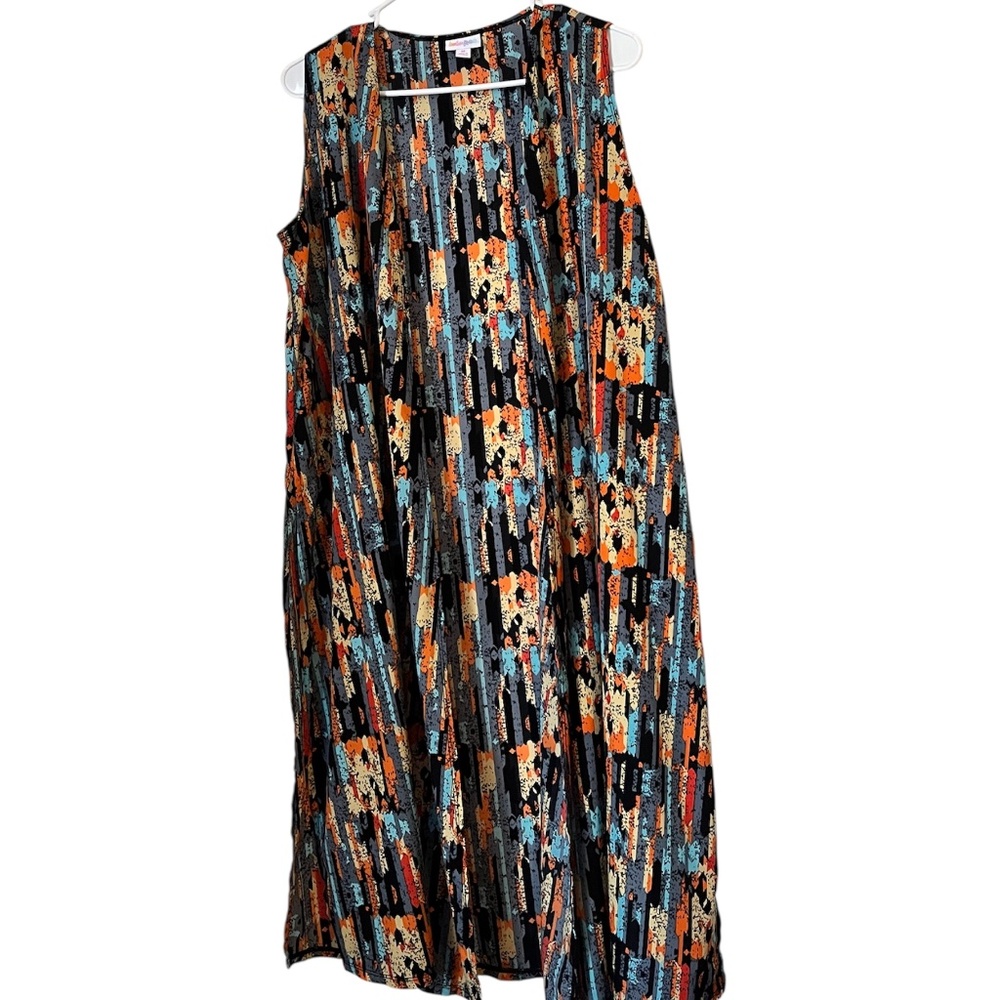 LuLaRoe Women’s ‘Joy’ Orange Multi Aztec | Tribal Pattern Duster Vest Sz-M